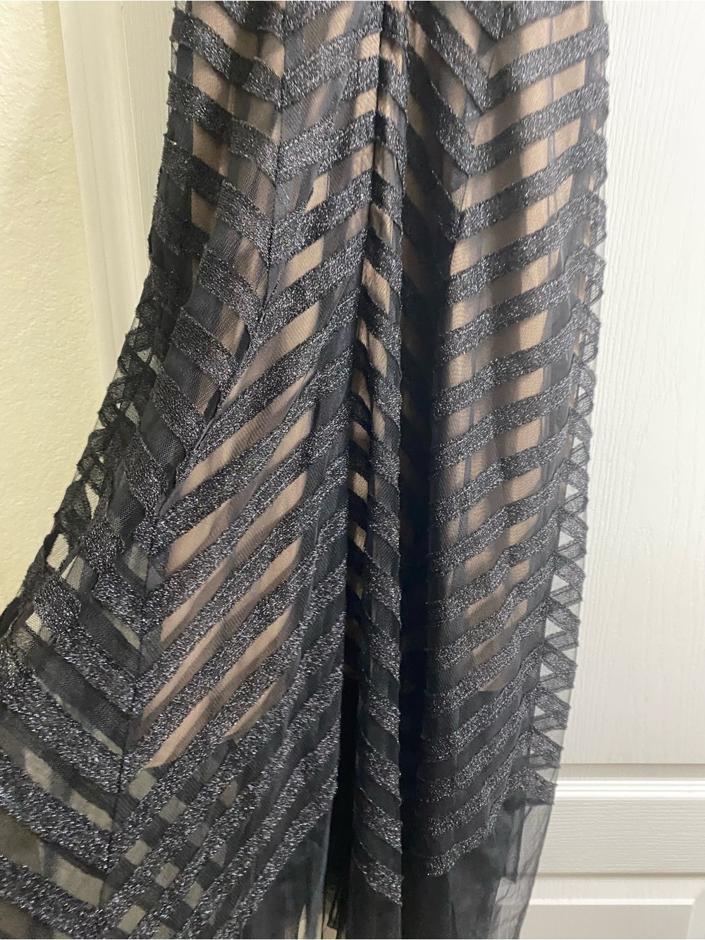 BCBGMAXAZRIA Metallic BlackTulle Chevron High-Low Evening Fairy Dress Elegant 0 - Picture 16 of 16